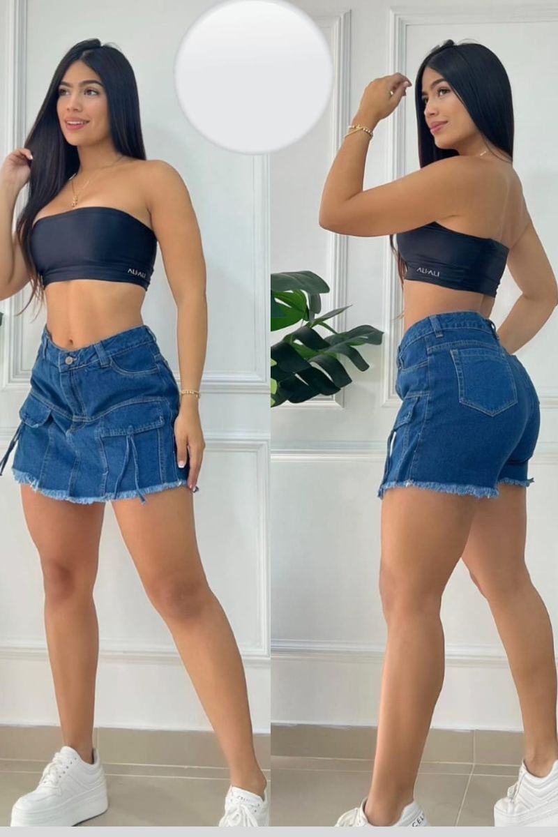 FALDA SHORT CARGO DE MEZCLILLA URBANO