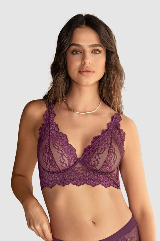 SUJETADOR TIPO BRALETTE EN ENCAJE FLORAL SEMITRANSPARENTE